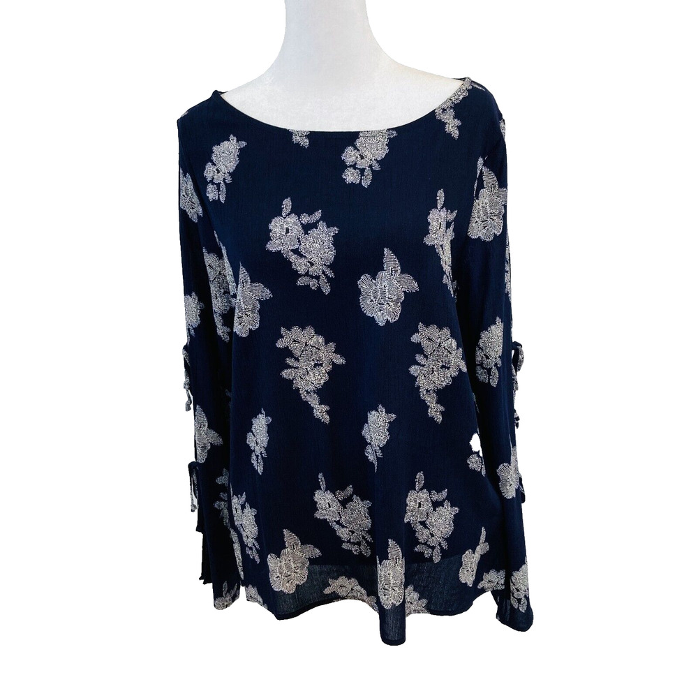 Kaileigh long sleeve top navy floral split tie cold shoulder sleeves